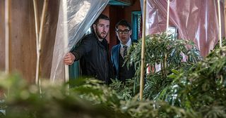 As the brothers leave the Wylie’s Farm, Ross Barton trips on a cable and makes a discovery... a large scale cannabis enterprise. Could this be the answer to all their financial problems in Emmerdale.