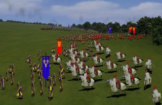 Knights charge at infantry in Medieval: Total War.