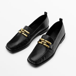 Massimo Dutti Crackled Leather Loafers