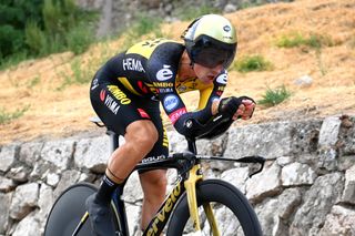 BURGOS SPAIN AUGUST 14 Primoz Roglic of Slovenia and Team Jumbo Visma competes during the 76th Tour of Spain 2021 Stage 1 a 71km individual time trial from Burgos Catedral de Santa Mara to Burgos lavuelta LaVuelta21 CapitalMundialdelCiclismo catedral2021 on August 14 2021 in Burgos Spain Photo by Stuart FranklinGetty Images