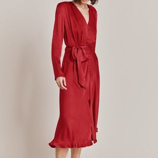 red wrap silky dress