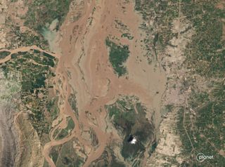 Flooding in the Pakistan city of Mianwali, as observed by a Planet satellite on Aug. 28, 2022.