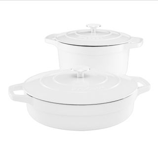 Cast Iron Casserole Dish Set 24cm and 28cm White