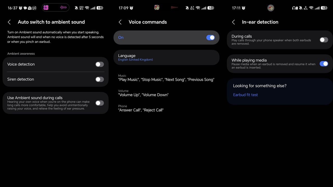 Samsung Galaxy Buds 4 Pro controls in Galaxy Wearable app on Android