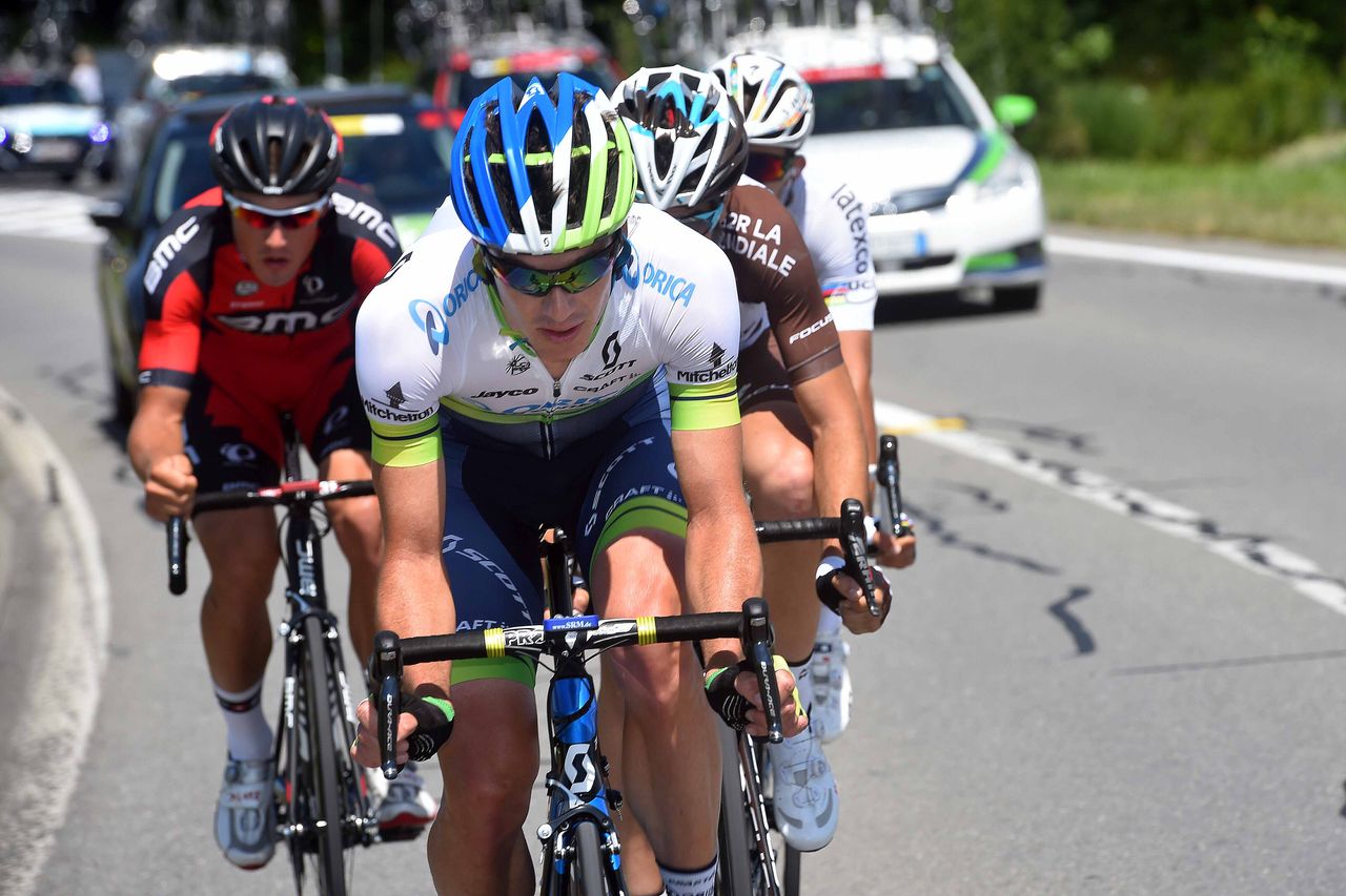 Daryl Impey (Orica-GreenEdge) drives the breakaway