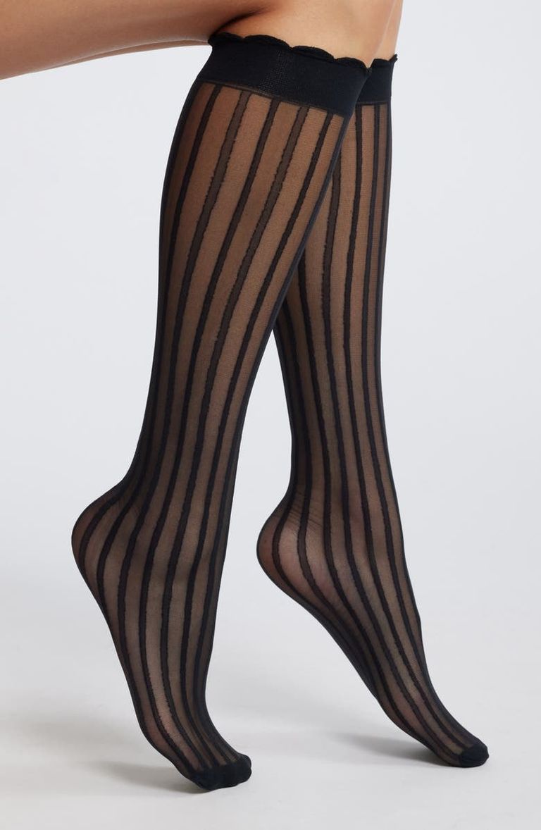 Calze HUE Fashion Sheer Knee Hi Da Donna - Calzini Alti Al Ginocchio Trasparenti Con Fascia Diamantata