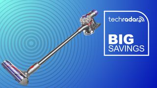 A Dyson vacuum on a blue background