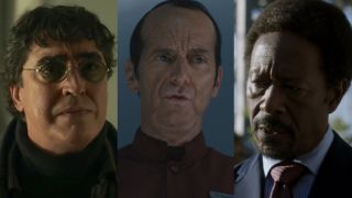 Screenshots of Alfred Molina in Spider-Man: No Way Home, Denis O'Hare in American Horror Story: Delicate, Clarke Peters in Person of Interest