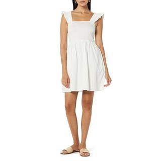 The Drop Women's Kari Ruffled-Shoulder Smocked Mini Dress White, S