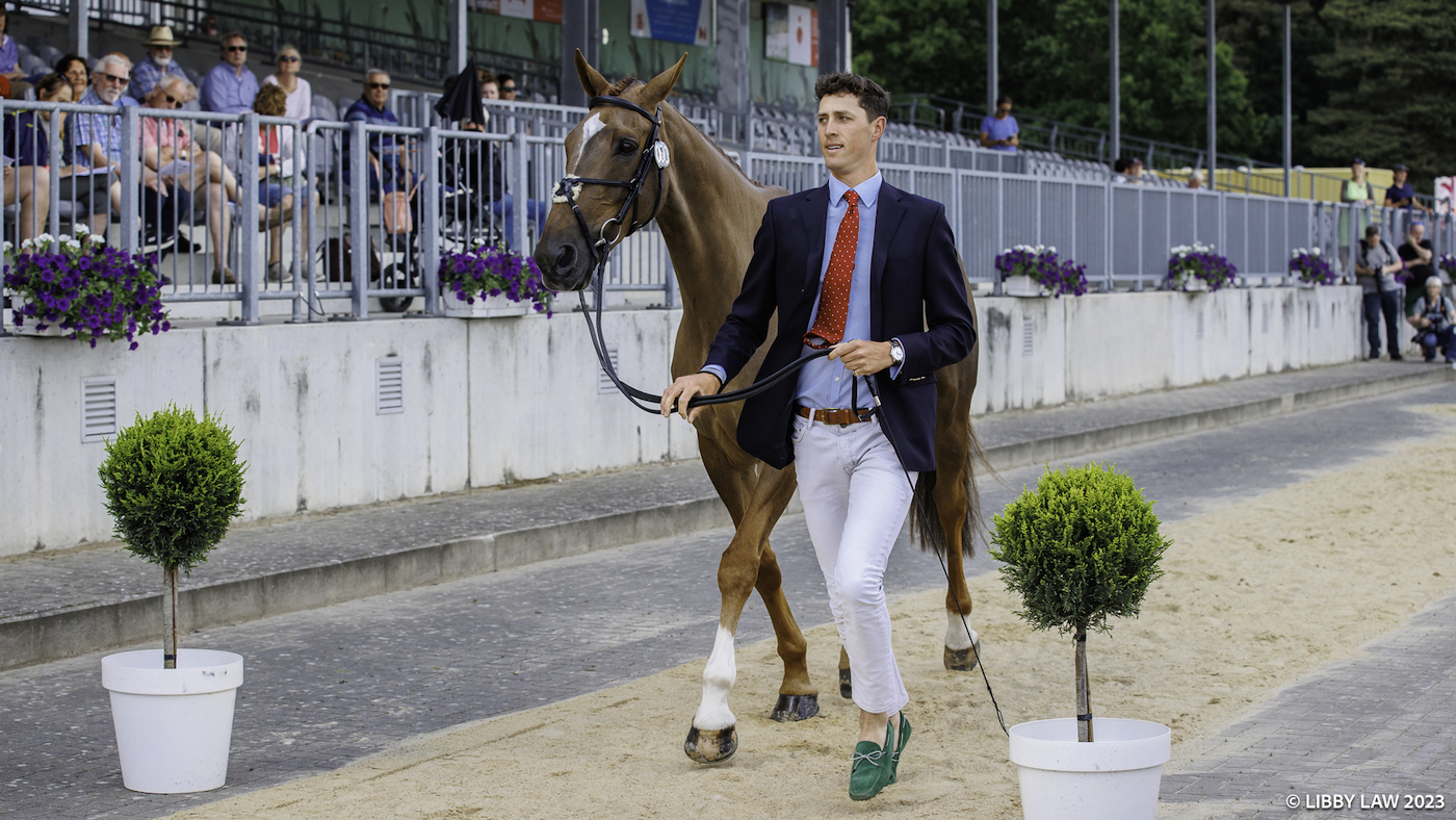 Luhm&amp;uuml;hlen Horse Trials final trot-up: GBR-Will Rawlin presents The Partner during the 1st Horse Inspection for the CCI5*-L. 2023 GER-Longines Luhmuehlen Horse Trials. Luhmuehlen, Germany. Wednesday 14 June 2023. Copyright Photo: Libby Law Photography