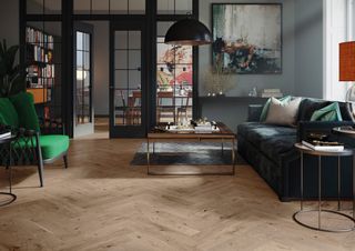 open plan house with wood effect flooring