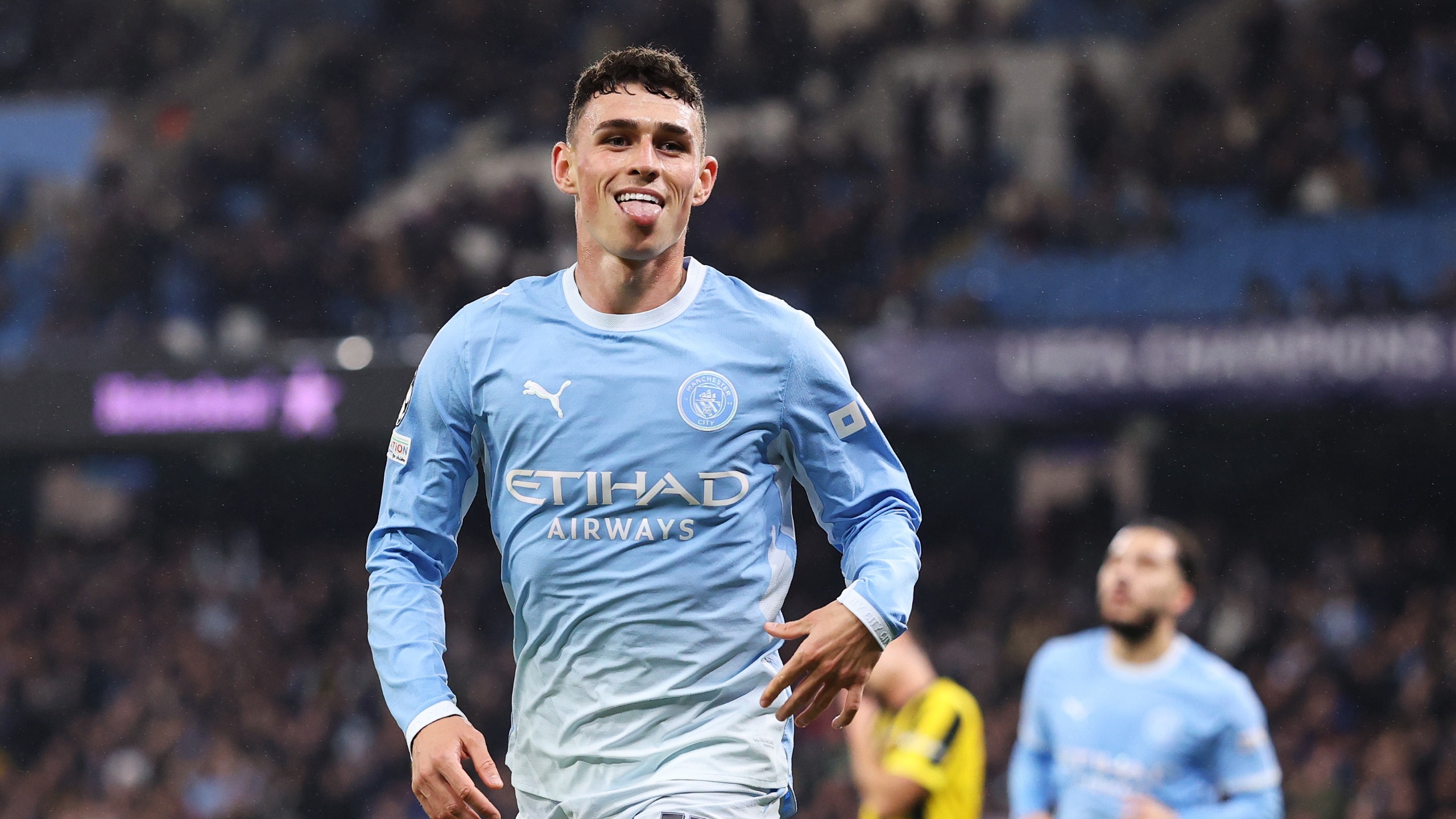 Phil Foden celebrates a goal for Manchester City
