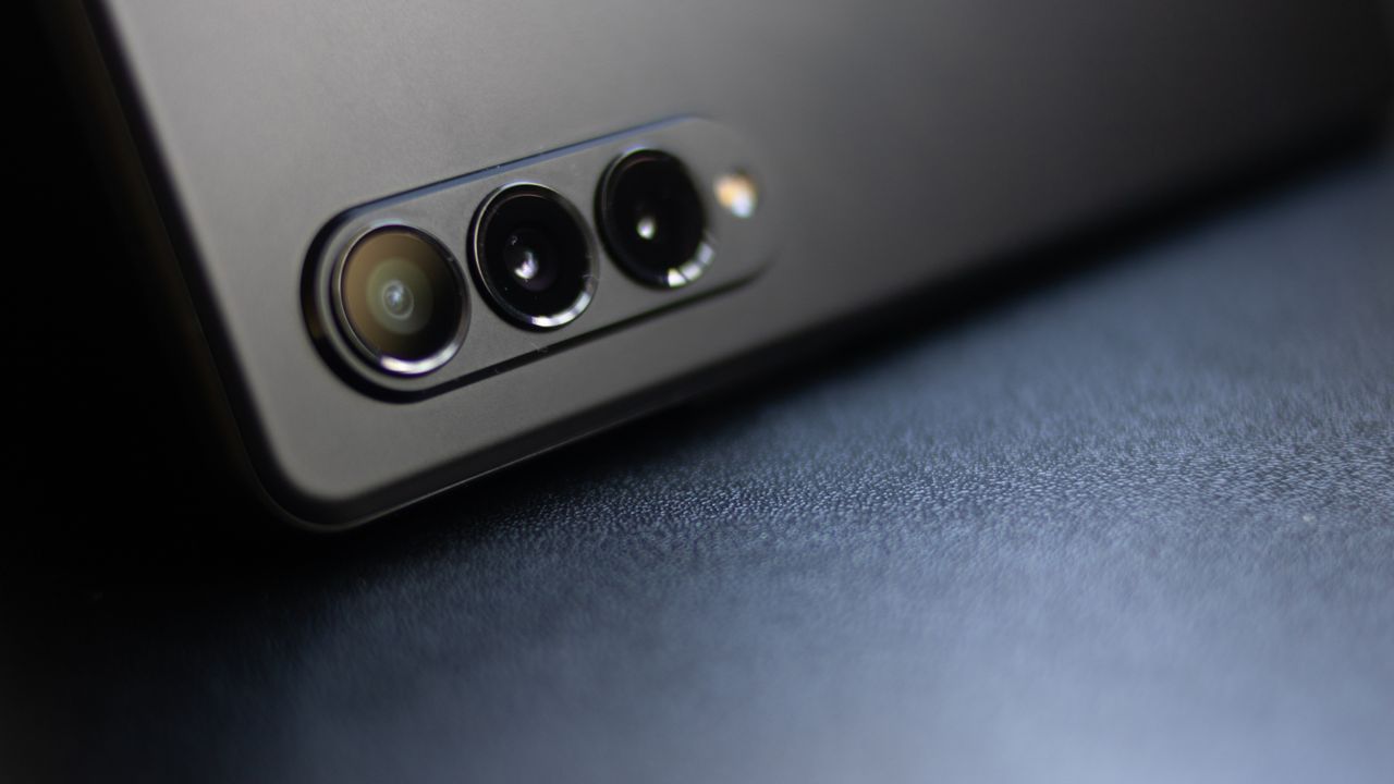 A closeup of the Samsung Galaxy Z Fold 3's rear cameras