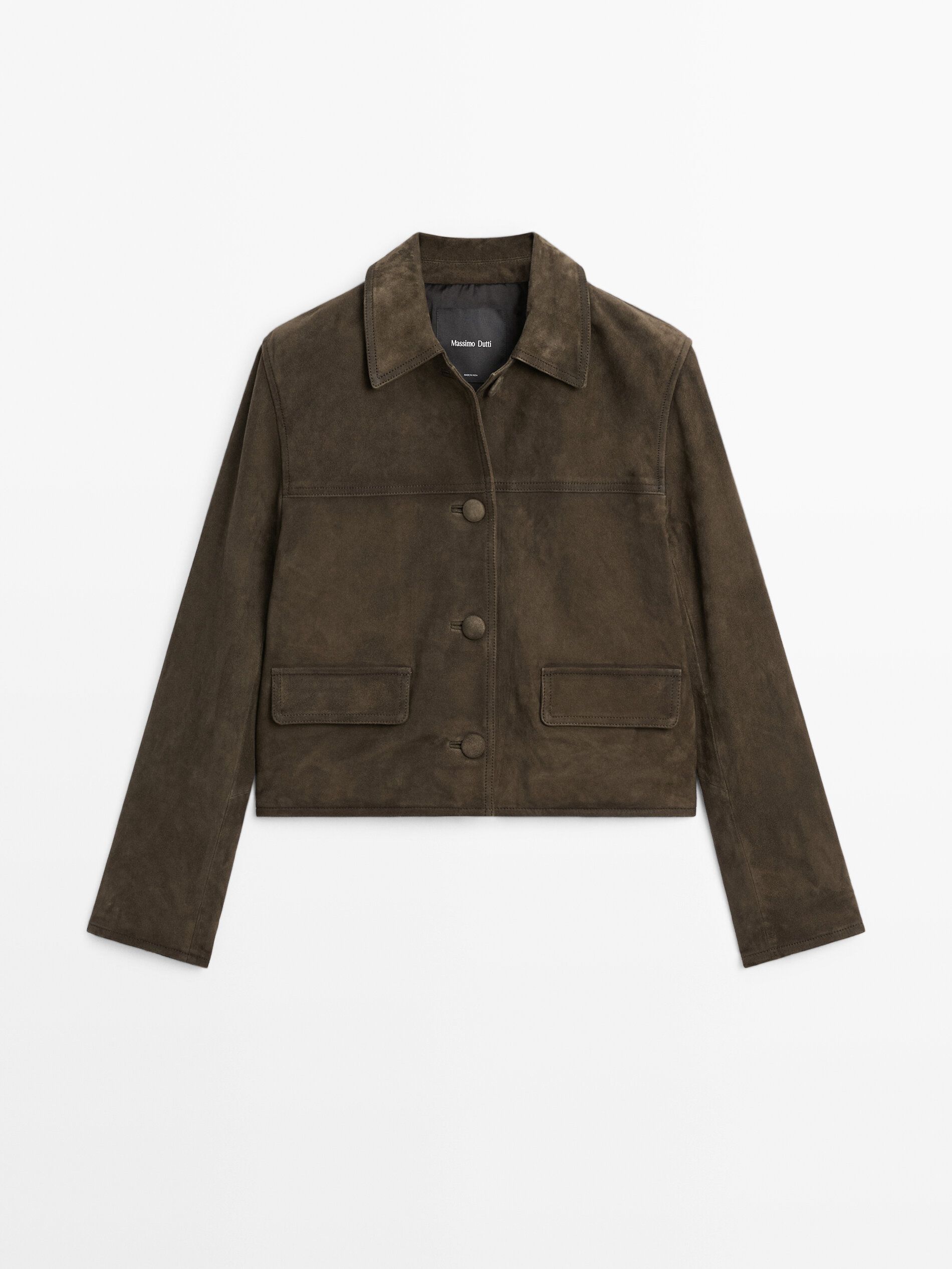 Suede Leather Jacket With Lined Buttons
