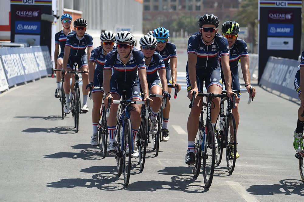 The French team checks out the course in Doha