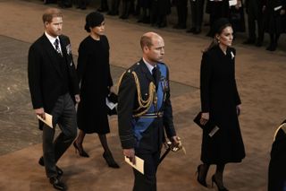 Prince William, Kate Middleton, Prince Harry, and Meghan Markle during the mourning period for Queen Elizabeth in September 2022