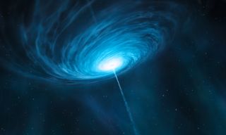This is an artist’s impression of the quasar 3C 279. 