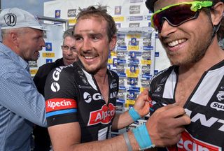 John Degenkolb with Giant-Alpecin teammate Roy Curvers after winning Paris-Roubaix