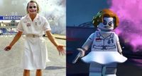 A scene from the Dark Knight movie compared with Lego Batman Legacy of the Dark Knight