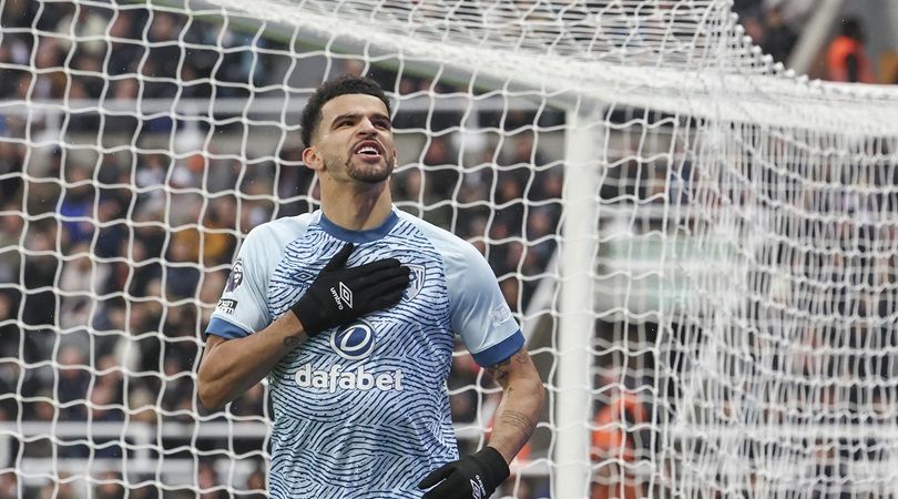 Bournemouth&#039;s Dominic Solanke celebrates scoring the opening goal during the Premier League match between Newcastle United and AFC Bournemouth at St. James Park on February 17, 2024 in Newcastle upon Tyne, United Kingdom