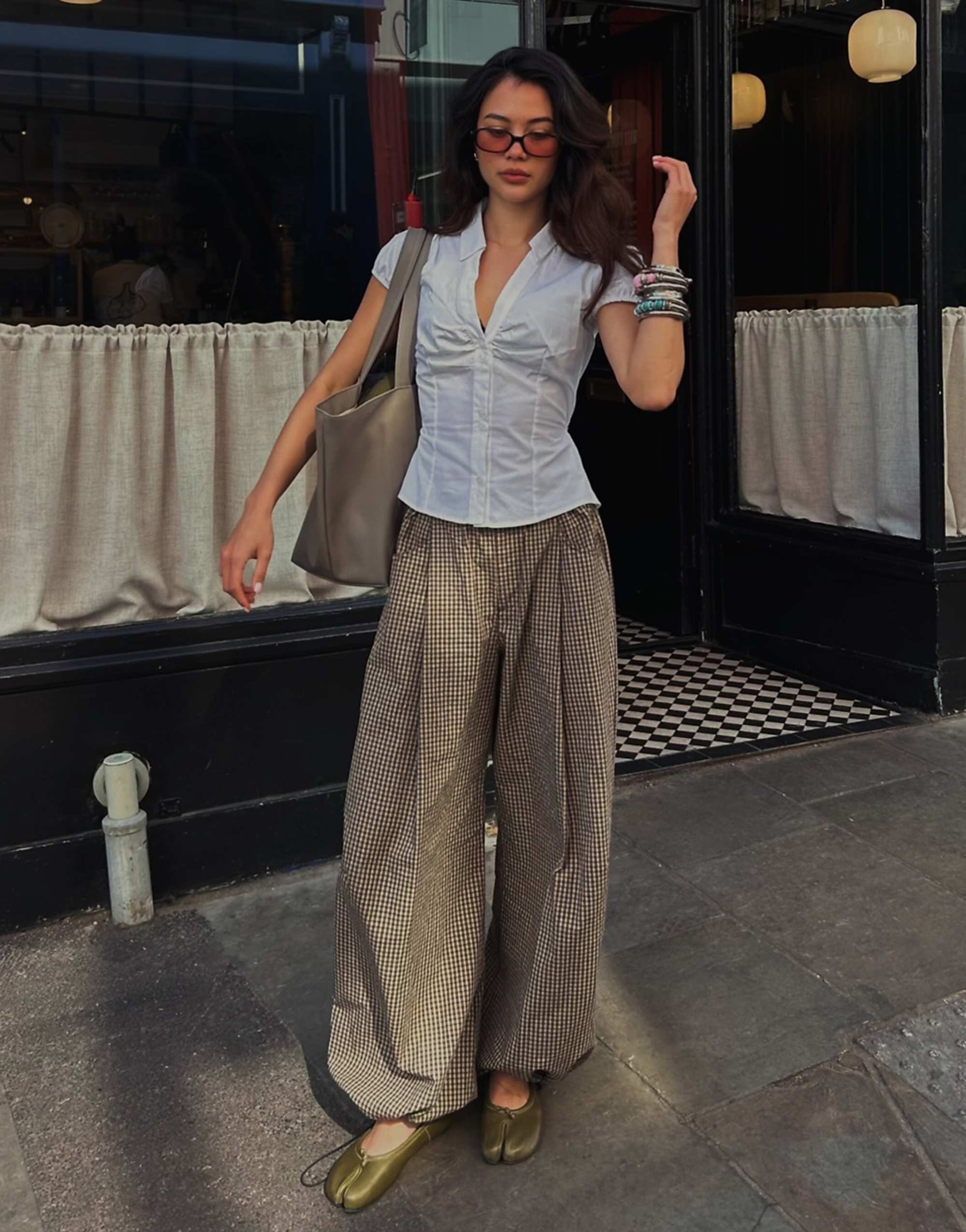Bershka Short Sleeve Poplin Shirt With Bow in White