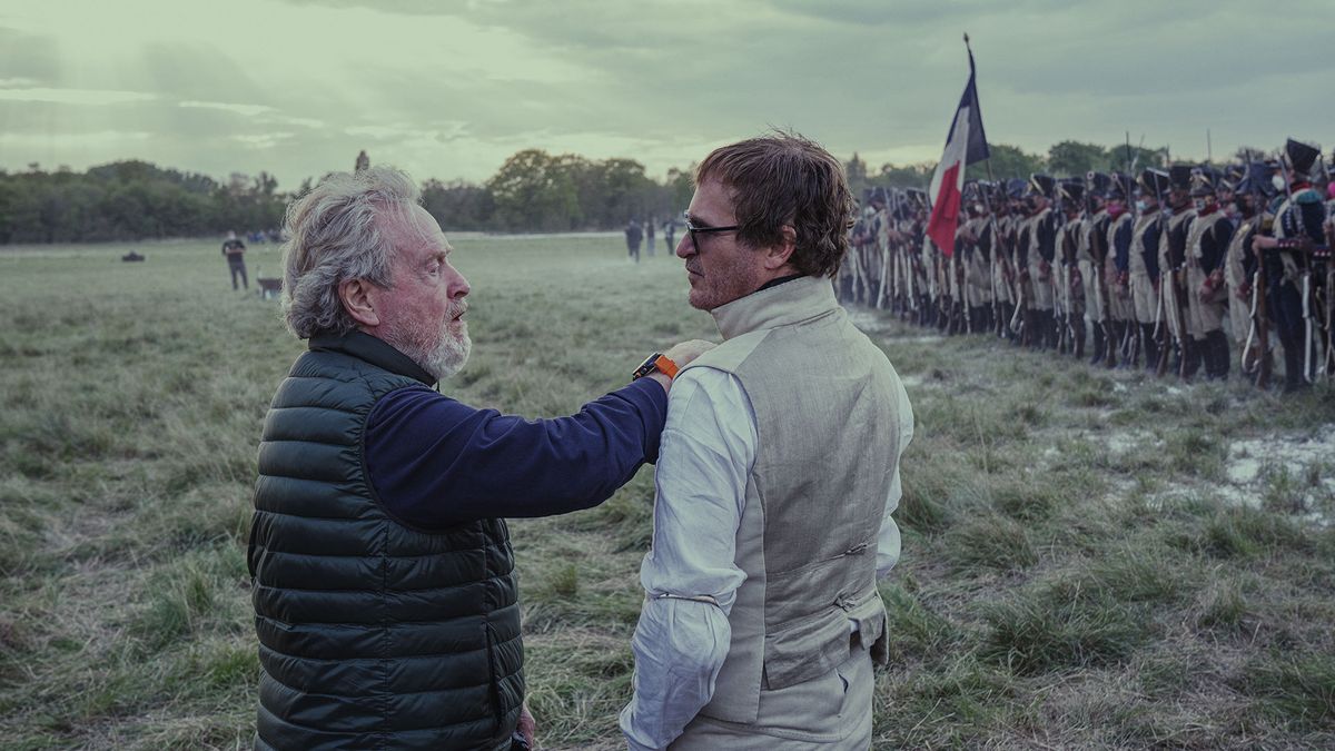 Ridley Scott and Joaquin Phoenix on set of Napoleon.