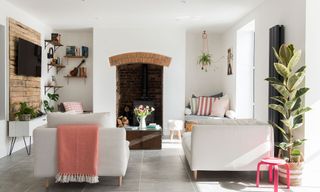 living area with faux fur stool soderhamn corner sofas and karla armchair