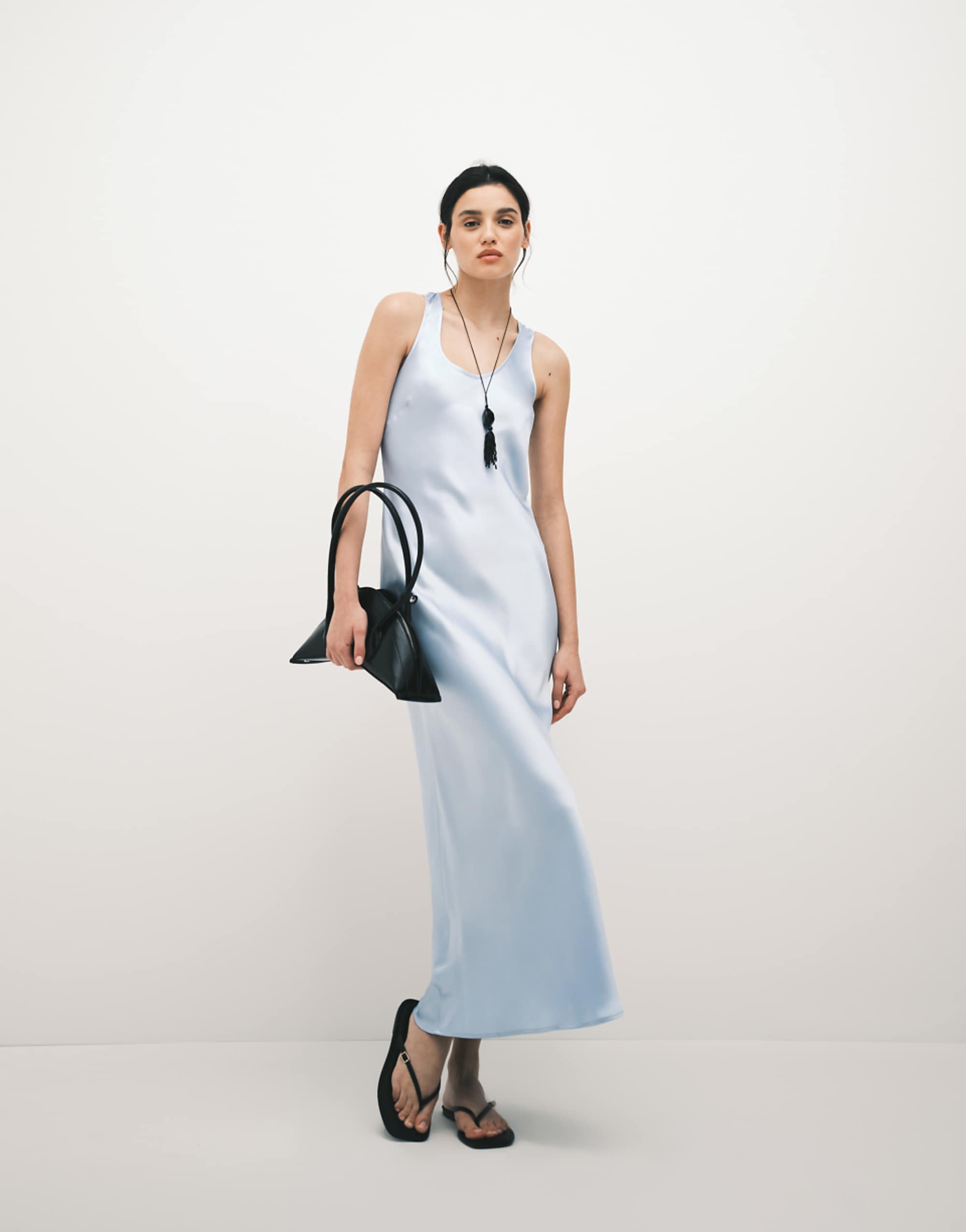 Asos Design Scoop Satin Maxi Dress in Pale Blue