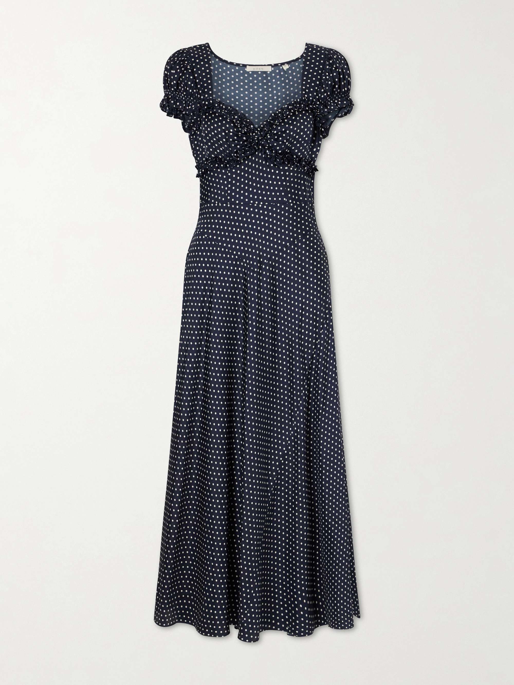 Valerine Gathered Polk-Dot Silk-Blend Twill Maxi Dress