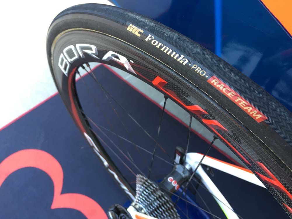 Damiano Cunego&rsquo;s SK De Rosa Pininfarina is fitted with Bora wheels and IRC tyres