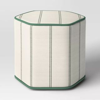 Lydia Stripe Hexagon Outdoor Patio Poufs Green/Off-White