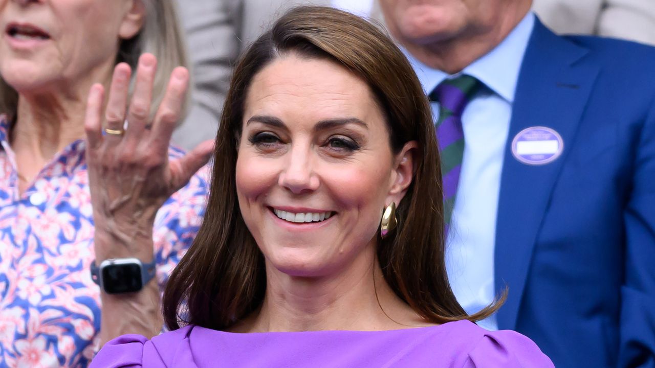 Catherine, Princess of Wales court-side of Centre Court during the men&#039;s final on day fourteen of the Wimbledon Tennis Championships 2024