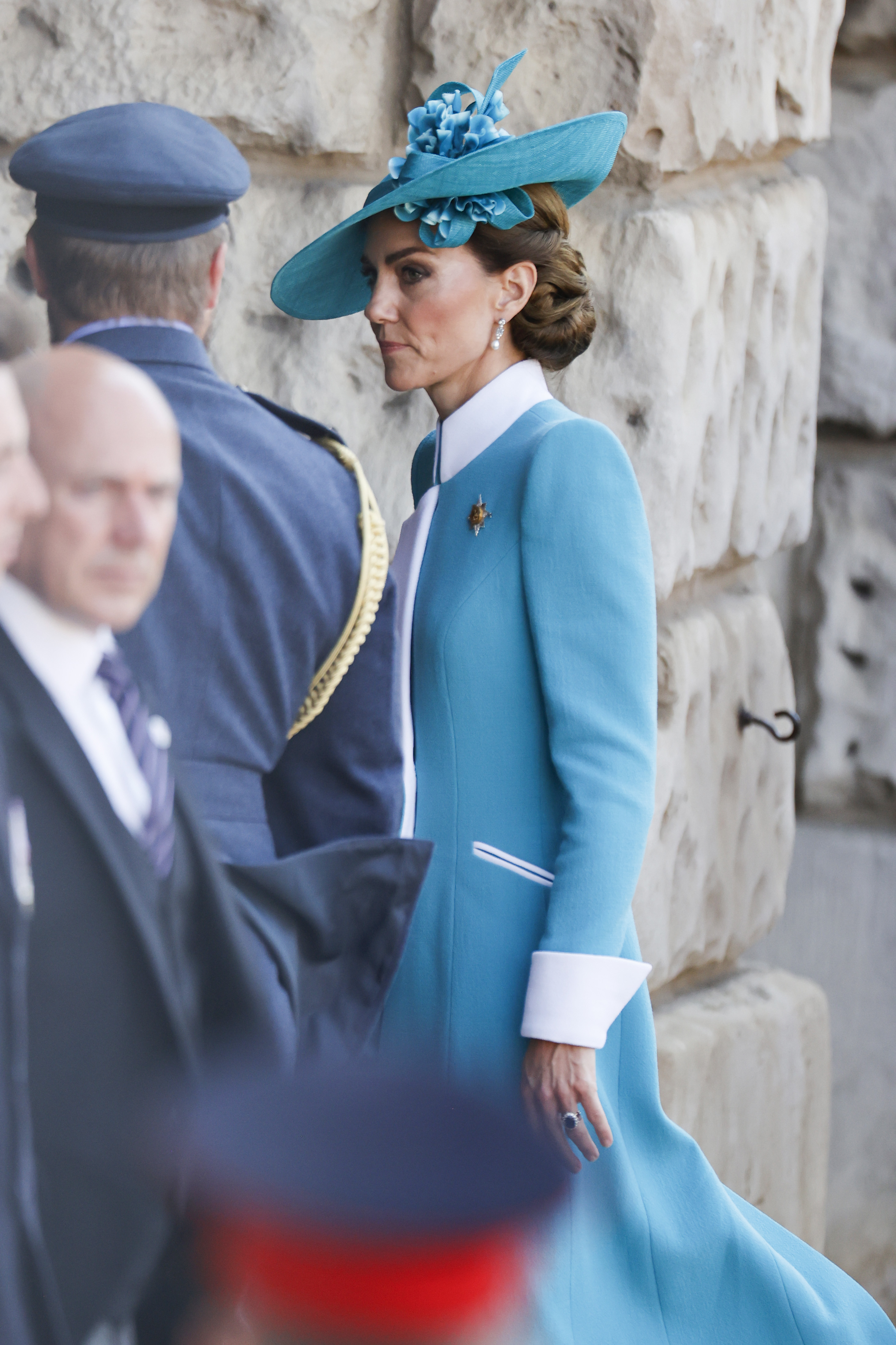 Kate Middleton wearing an aquamarine coat dress at Trooping the Colour 2025