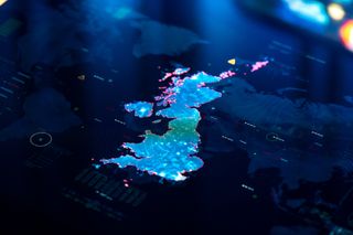 UK SME: Map of United Kingdom on digital pixelated display