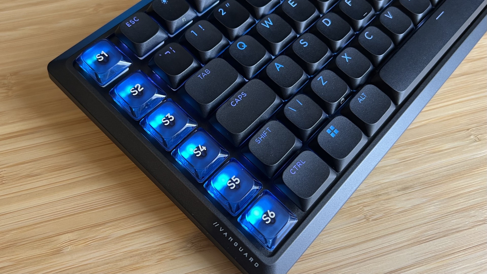 View of left side Stream Deck button panel on Corsair Vanguard Air 99 Wireless gaming keyboard