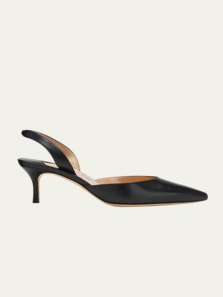 Manolo Blahnik, Carolyne Leather Low-Heel Slingback Pump