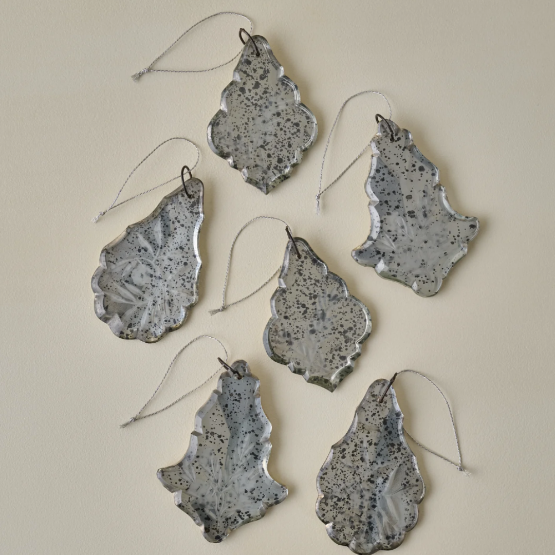 Antique Inspired Etched Glass Ornaments, Set of 6