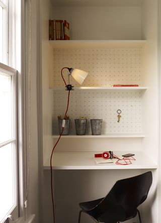a built-in desk idea for an alcove