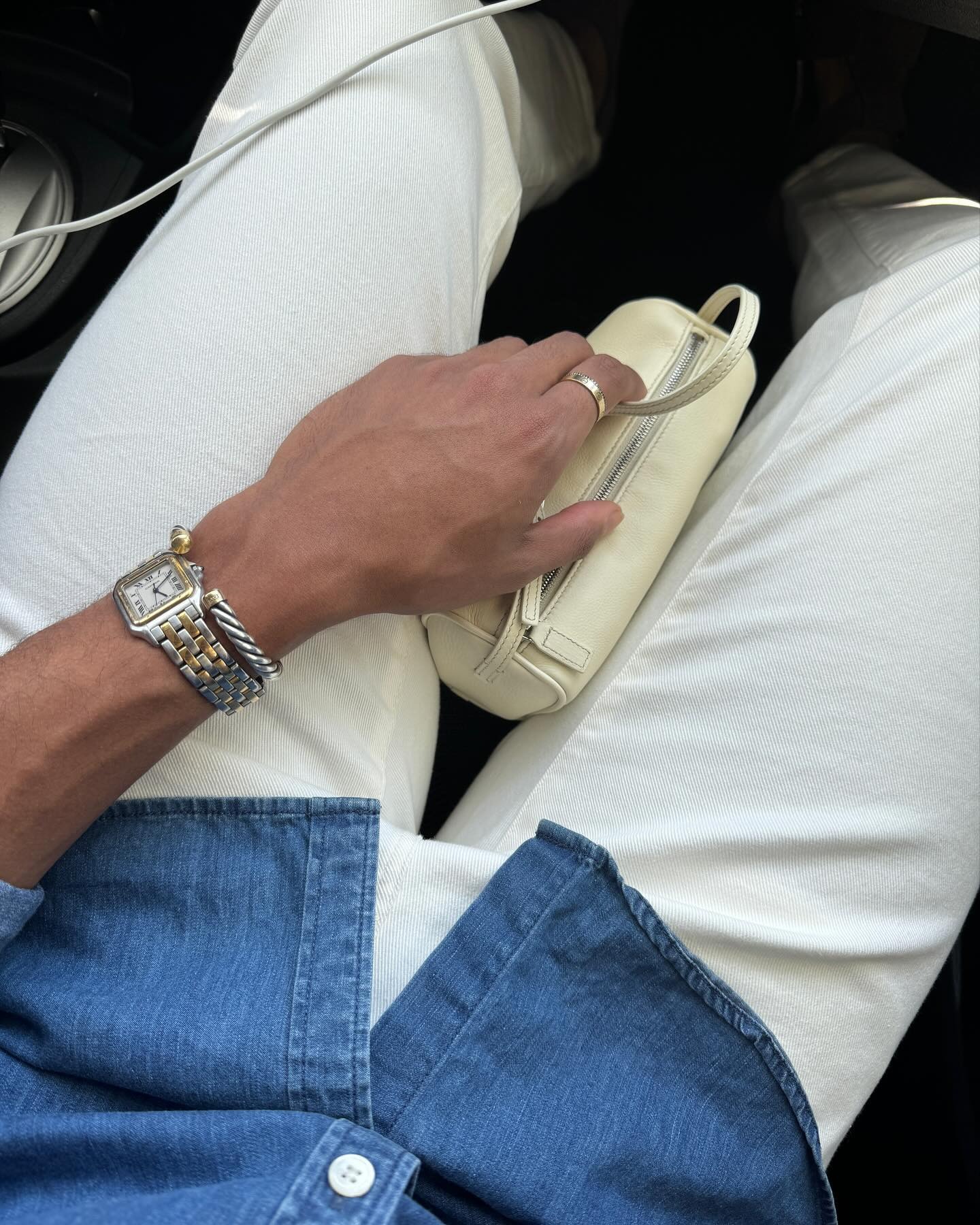 Influencer wearing white The Row '90s bag.