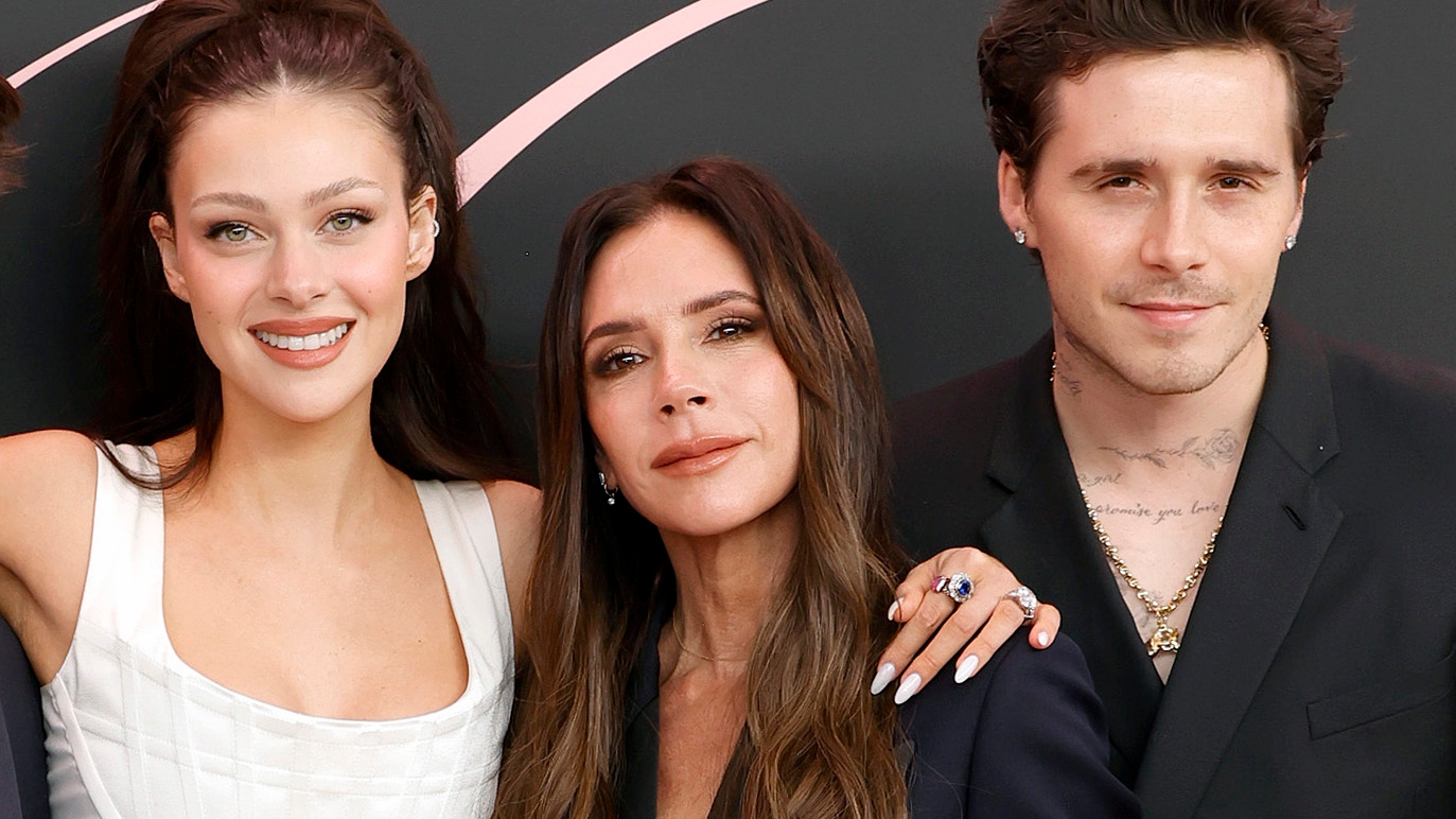 Cruz Beckham, Nicola Peltz Beckham, Victoria Beckham and Brooklyn Peltz Beckham attend the premiere of "Lola" at Regency Bruin Theatre on February 03, 2024 in Los Angeles, California. (Photo by Frazer Harrison/Getty Images)