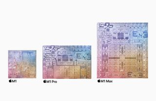 The Apple M1 family of processors with labels.