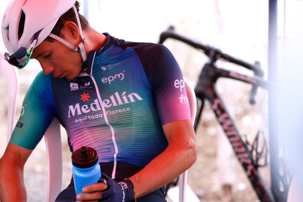CHIMBAS ARGENTINA JANUARY 27 Miguel Angel Lopez of Colombia and Team Medellin EPM prior to the 39th Vuelta a San Juan International 2023 Stage 5 a 1733km stage from Chimbas to Alto Colorado 2623m VueltaSJ2023 on January 27 2023 in Chimbas Argentina Photo by Maximiliano BlancoGetty Images