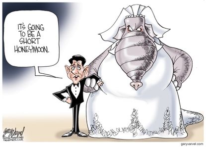 Political cartoon U.S. Paul Ryan GOP honeymoon