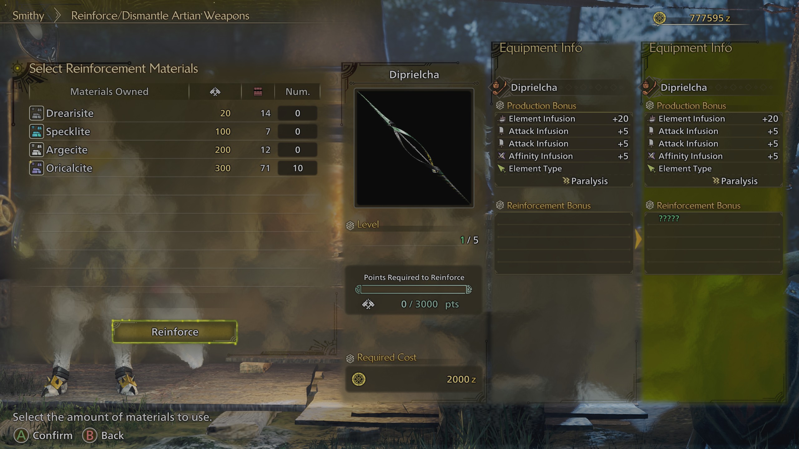 Monster Hunter Wilds Artian weapon crafting - Upgrading a glaive