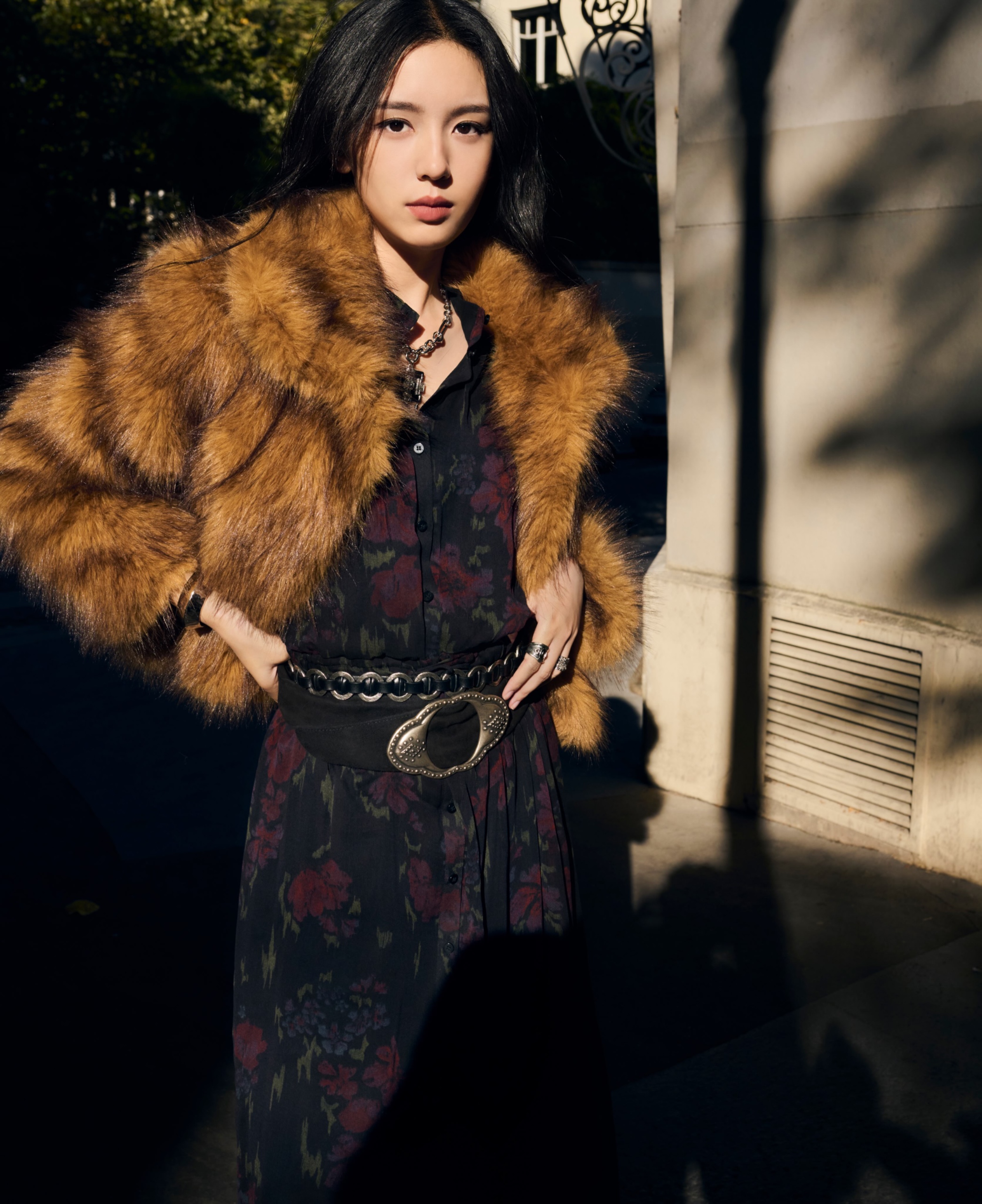 Model wearing a Ba&amp;amp;sh floral dress.