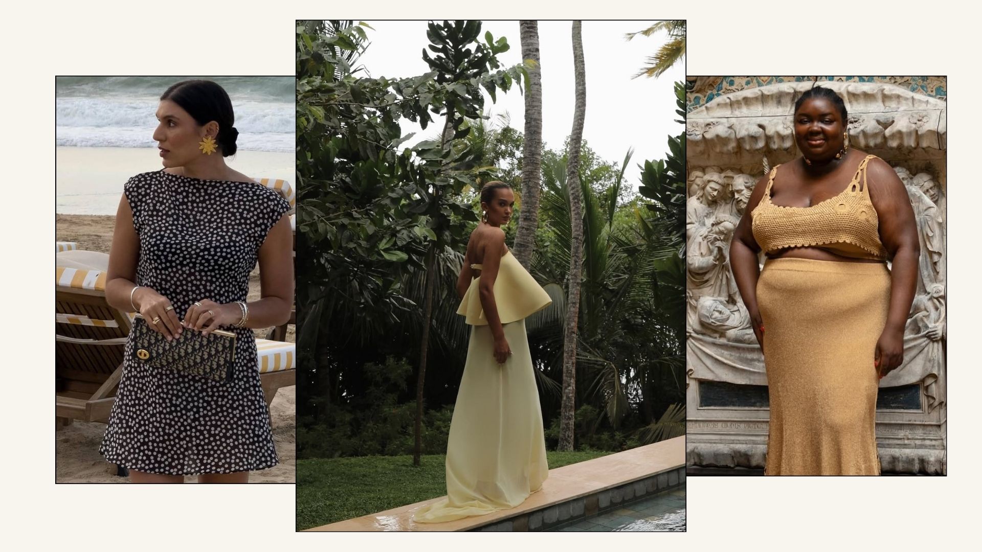 Influencers wearing beach wedding outfits