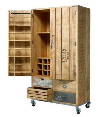 Maisons Du Monde farmers solid mango wood larder with one door and drawer open