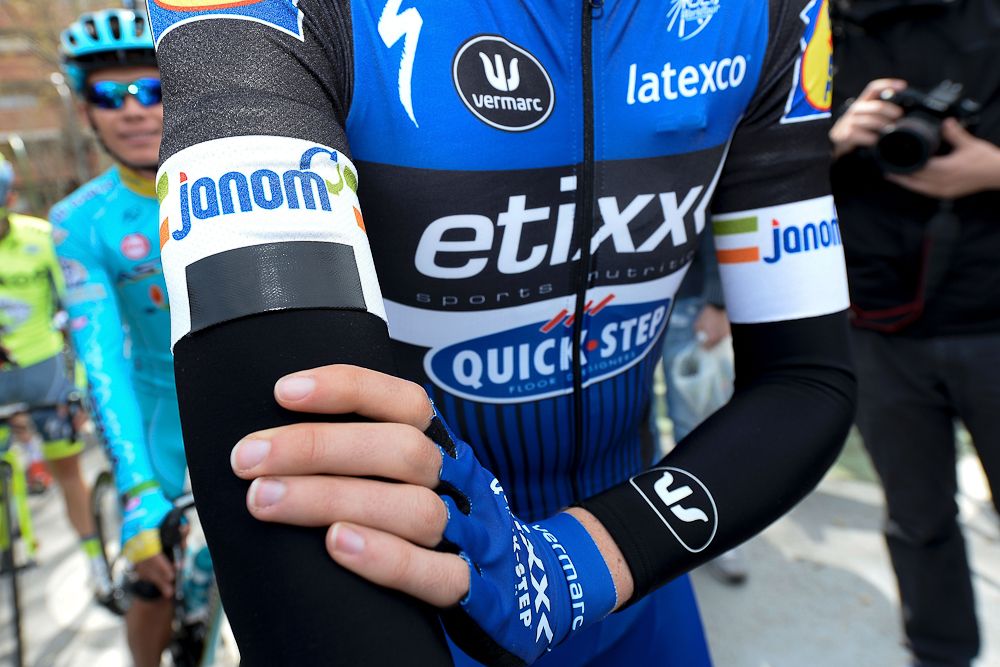 Etixx-QuickStep rider Dan Martin sports a black armband during stage 2 of the Volta a Catalunya in a tribute for victims of twin bombings in Brussells