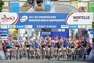 The elite men start the UCI Marathon World Championships in 2011.