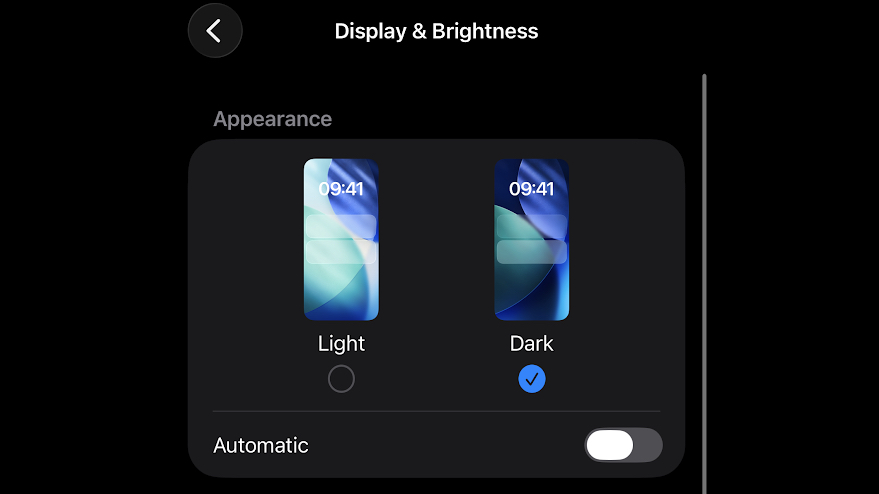 تبديل الوضع المظلم في iOS 26